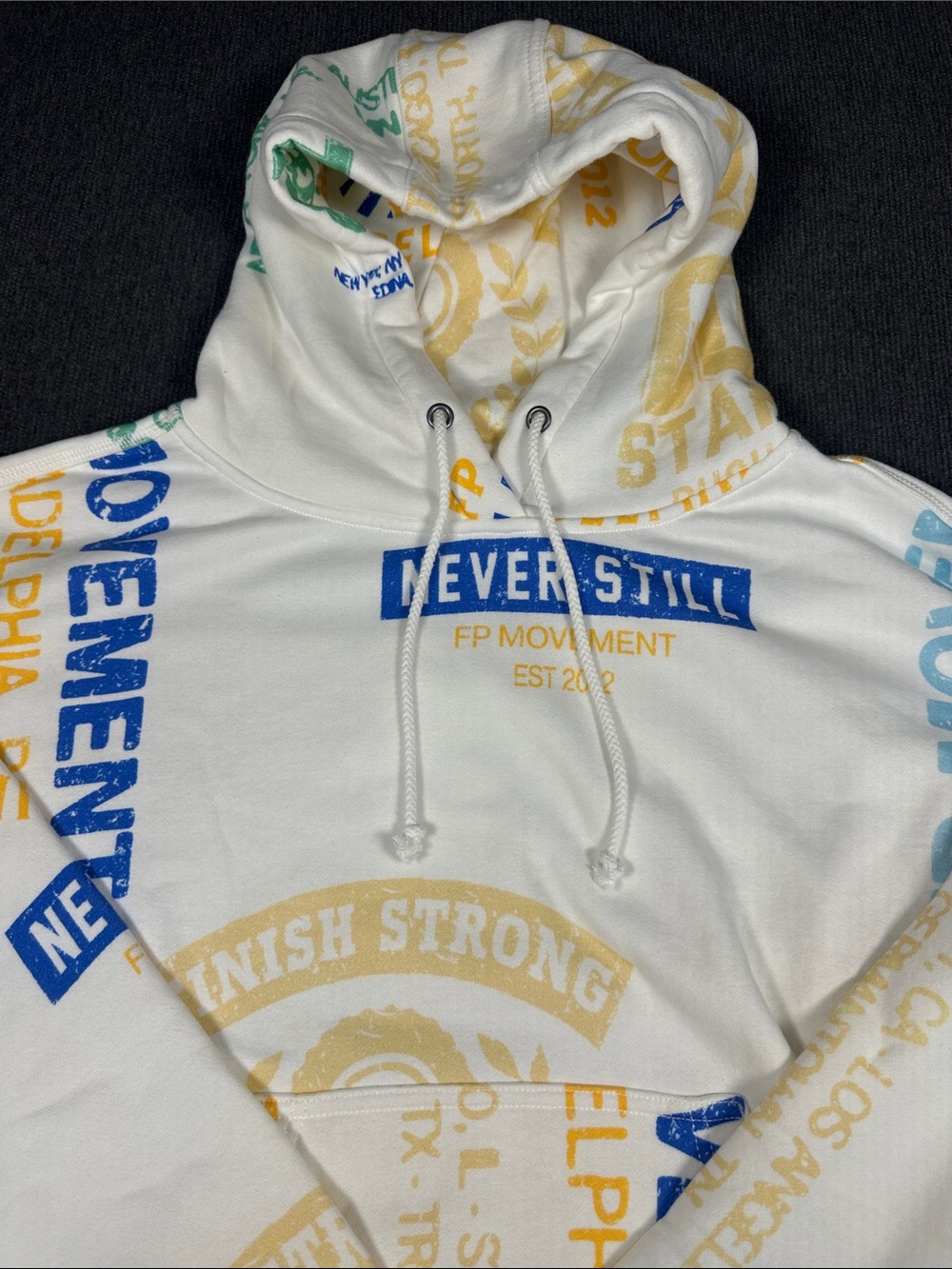 Free People Final Call Hoodie Varsity Graphic Print Ivory Small Oversized (472)